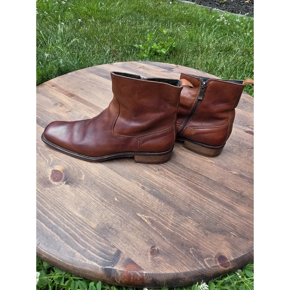 Kenneth Cole Men's Brown Leather Ankle Boots Size 12 Made in Italy Zip Up